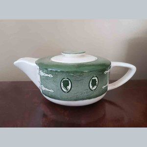 Vintage 1950s Royal China Colonial Homestead Teapot With Lid Green White